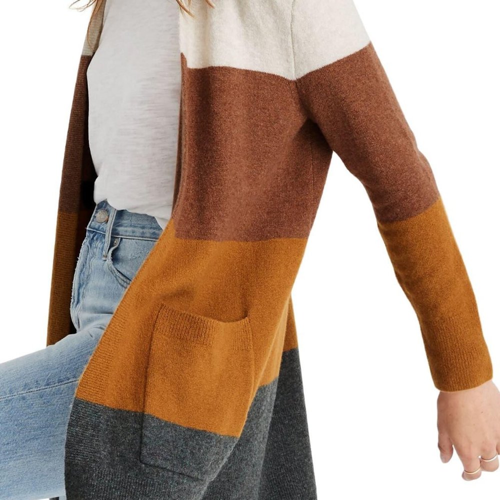 Madewell Kent Long Sleeve Patch Pocket Open Cardigan Sweater Top Oversized XXS